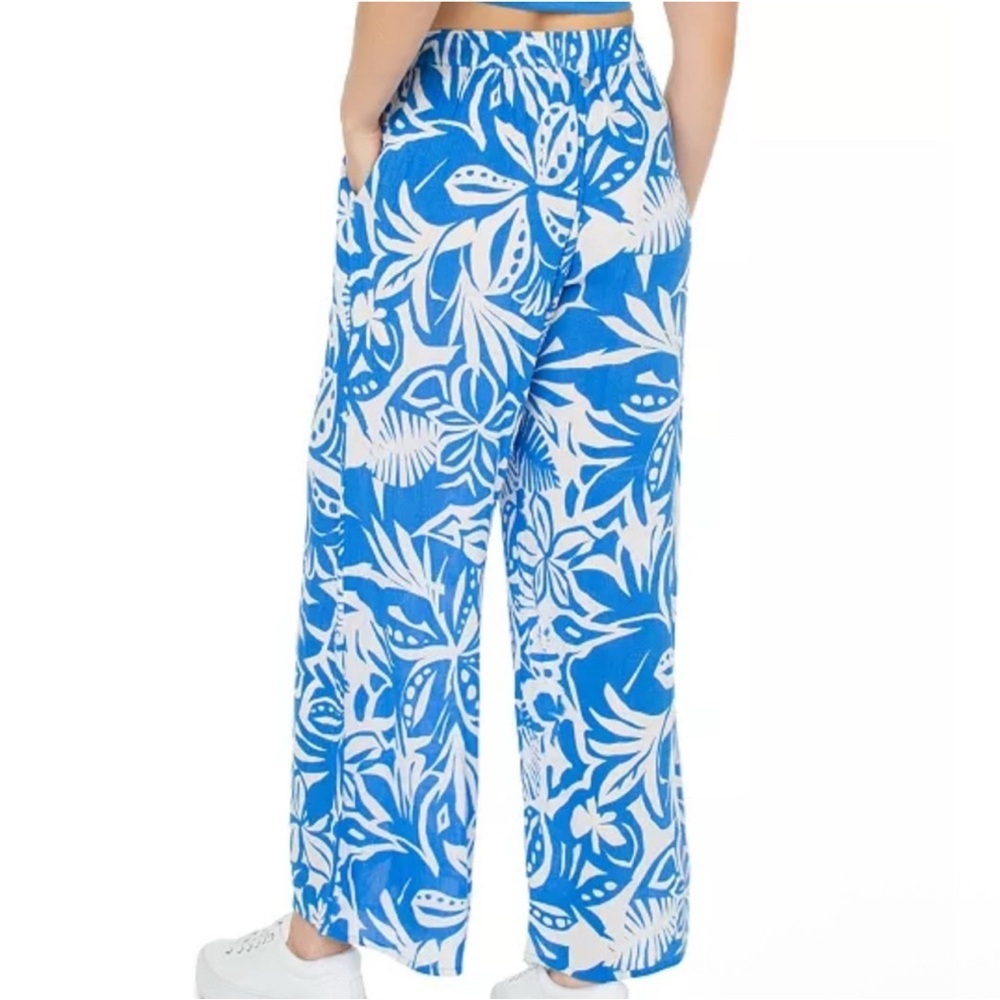 Roxy Blue and White‎ Tropical Wide Leg Pants Size M NWT - Picture 2 of 10